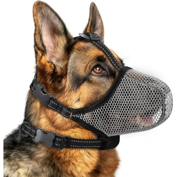 Dog Muzzle,Mesh Soft Muzzle for Small Medium Large Sized Dogs, Breathable Reflective Adjustable Puppy Muzzles with Collar for Scavenging Grooming Biting Chewing,Allows Panting and Drinking