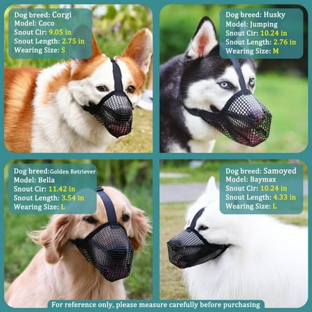 Dog Muzzle, Patented Mesh Muzzles for Small Medium Large Dogs, Soft Covered Mouth Guard with Adjustable Straps, Prevent Biting Chewing and Licking