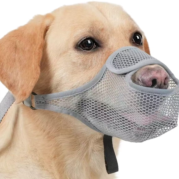 Dog Muzzle to Prevent Biting Scavenging Chewing, Soft Mesh Puppy Muzzles for Medium Large Sized Dogs, Breathable, Reflective, Adjustable Mouth Guard for Grooming Walking Training