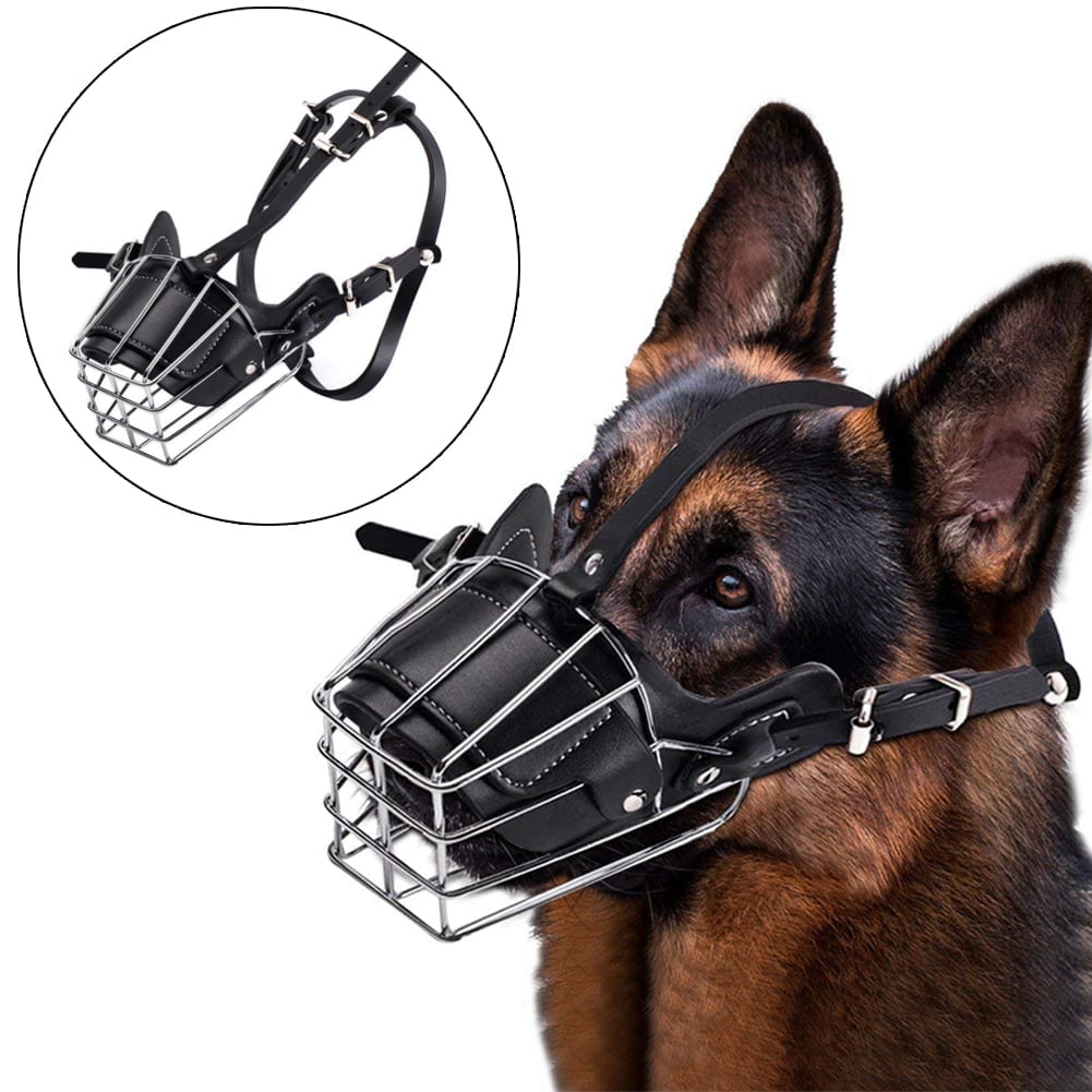 Dog Muzzle Prevents Chewing and Biting Metal Mask Basket allows Panting and Drinking Adjustable Leather Straps Walmart Business Supplies
