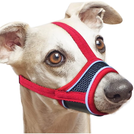 Dog Muzzle, Reflective Soft Nylon Muzzle with Strengthen Strap, Air Mesh Breathable Drinkable and Adjustable Loop Pet Muzzles,Anti Biting Barking Chewing for Small Medium Large Dogs 4 Colors