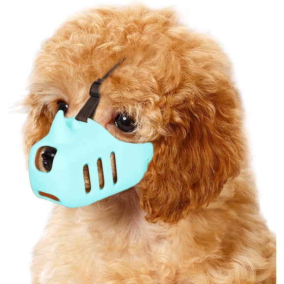 SkyAuks Dog Muzzle Soft Basket Muzzle for Small Medium Sized Dogs Poodle Dachshund Breathable Silicone Cage Muzzle for Biting Chewing Funny Rhino Muzzle with Adjustable Strap (Blue, S)