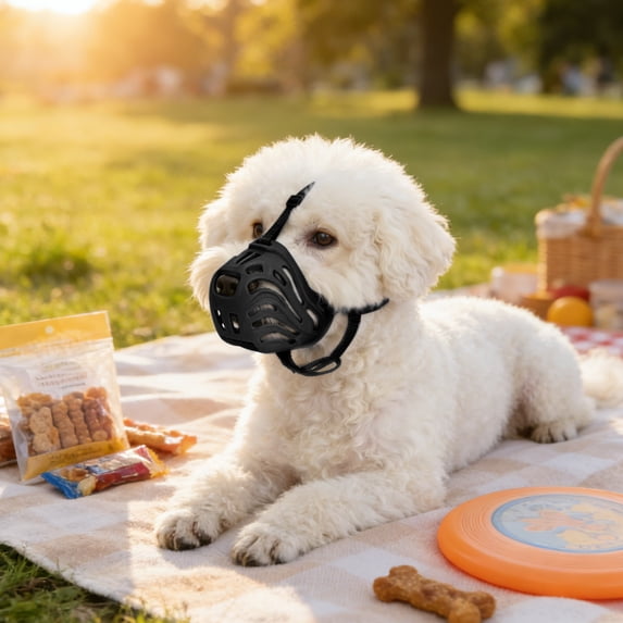 Dog Muzzle, Soft Breathable Dog Muzzles Suitable Dogs, Adjustable Basket Muzzle Prevents Chewing and Biting Pet Mouth Guard Must Have for Grooming Trimming Training Black XS