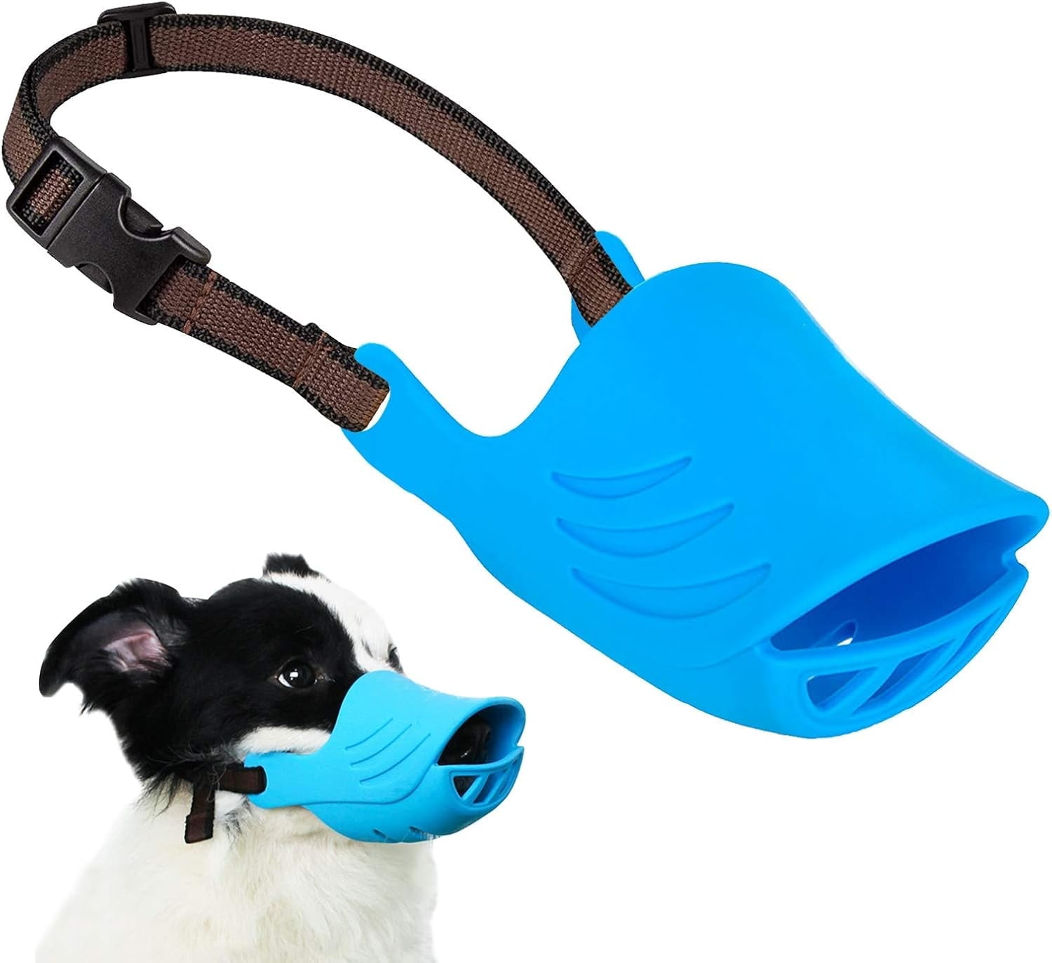 Dog Muzzle, Soft Duck Silicone Mouth Cover with Adjustable Strap for Small Medium Dogs, Best to Prevent Barking, Biting, and Chewing