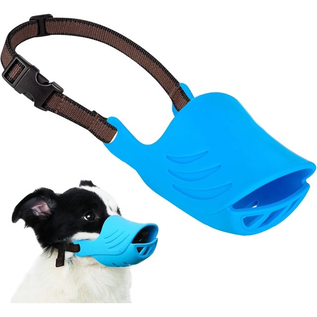 Dog Muzzle, Soft Duck Silicone Mouth Cover with Adjustable Strap for