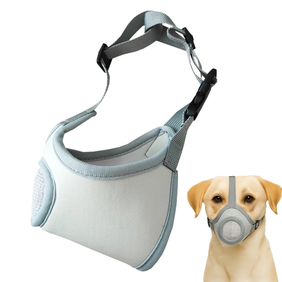 Dog Muzzle Soft Mesh Breathable Anti Bite Bark Mouth Cover with Adjustable Strap Gray