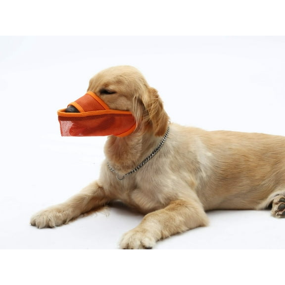 Dog Muzzle,Soft Mesh Muzzle for Large Dogs,Breathable Adjustable Muzzles for Biting,Chewing,Scavenging and Poisoned Bait,Allows Panting and Drinking,Orange XL