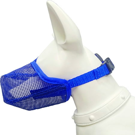 Dog Muzzle, Soft Mesh Muzzle for Small Medium Large Dogs, Breathable Adjustable Muzzles for Biting, Chewing, Scavenging and Poisoned Bait, Allows Panting and Drinking Dark Blue+XS