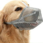 Dog Muzzle, Soft Mesh Muzzle for Small Medium Large Dogs , Breathable Adjustable Muzzles for Biting, Chewing, Scavenging and Poisoned Bait, Allows Panting and Drinking Gray+S