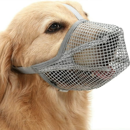 Dog Muzzle, Soft Mesh Muzzle for Small Medium Large Dogs , Breathable Adjustable Muzzles for Biting, Chewing, Scavenging and Poisoned Bait, Allows Panting and Drinking Gray+S