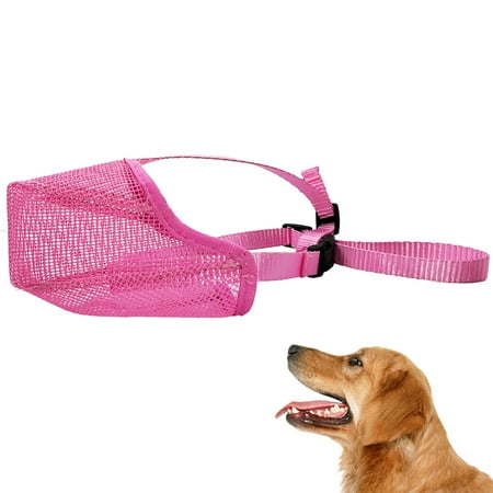 Dog Muzzle, Soft Mesh Muzzle for Small Medium Large Dogs , Breathable Adjustable Muzzles for Biting, Chewing, Scavenging and Poisoned Bait, Allows Panting and Drinking Pink+L