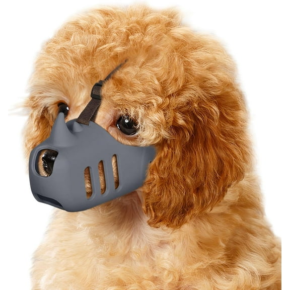 Dog Muzzle, Soft Muzzle for Small Medium Dogs Poodle Dachshund, Breathable Silicone Cage Mouth Cover to Prevent Biting and Chewing, Funny Rhino Muzzle with Adjustable Head Strap