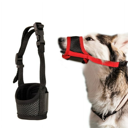 Dog Muzzle, Soft Padded Nylon Breathable Adjustable Muzzle for Small,Medium and Large Dogs,Black and Red,Multiple Sizes