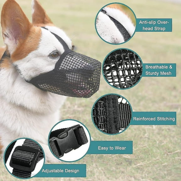 Dog Muzzle With Adjustable Straps, Soft Mesh Covered Muzzles For Small Medium Large Dogs