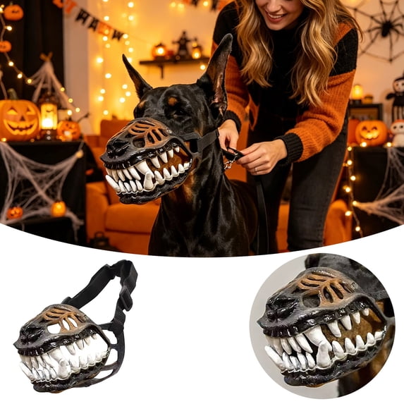Dog Muzzle for Halloween,Hilarious Costume with Large Teeth For Halloween Party Cosplay Dogs Pet Lifelike Teeth Mask with Adjustable Straps