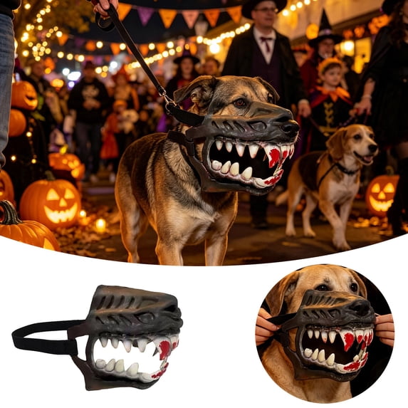 Dog Muzzle for Halloween,Hilarious Costume with Large Teeth For Halloween Party Cosplay Dogs Pet Lifelike Teeth Mask with Adjustable Straps