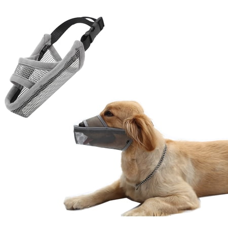 Dog Muzzle to Prevent Biting Barking and Chewing with Adjustable Breathable Mesh Soft Fabric,Gray M