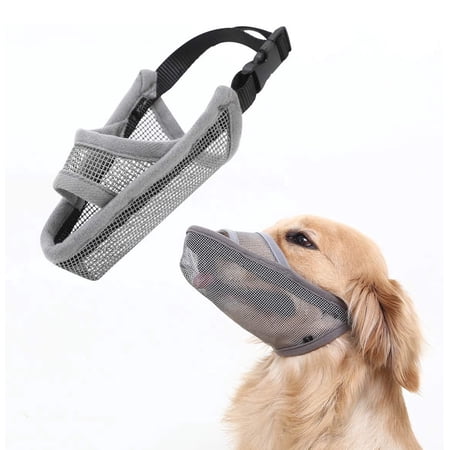 Dog Muzzle with Adjustable Strap to Prevent Biting Barking and Chewing, Air Mesh Breathable Pet Muzzle for Large Dogs,Gray L
