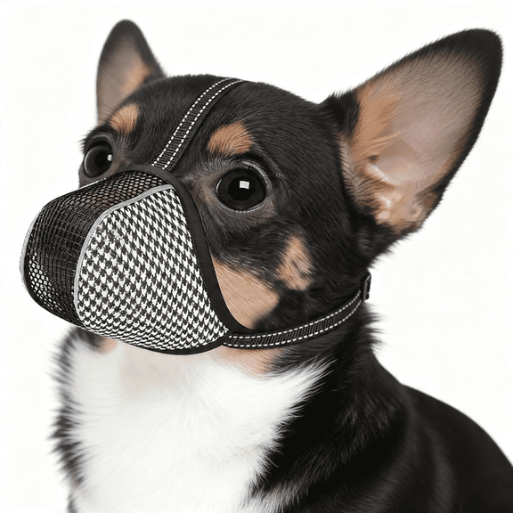 Dog Muzzles for Small Dog, Soft Air Mesh Anti-Biting Licking Chewing, Breathable Reflective Adjustable Mouth Guard Cover for Grooming Scavenging