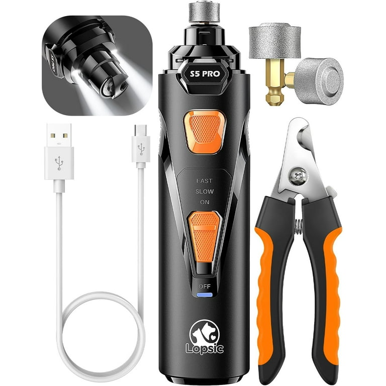 Dog Nail Grinder with 2 LED Lights Powerful 2 Speed Dog Nail Trimmers with 2 Grinding Wheels Super Quiet Rechargeable Pet Dog Nail Clipper Kit for Small Large Dogs Cats Nails Quick Grooming