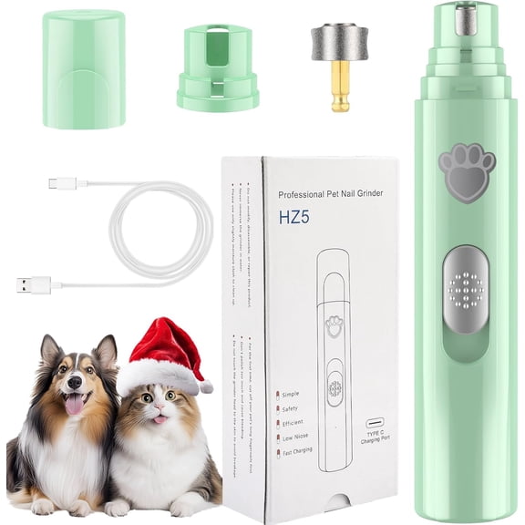 Dog Nail Grinder, 2-Speed Rechargeable Trimmers for Large Medium & Small Dogs, Upgrade Professional Electric Pet Paws Grooming, Quiet Puppy Grooming Tool, Dogs Cats Green
