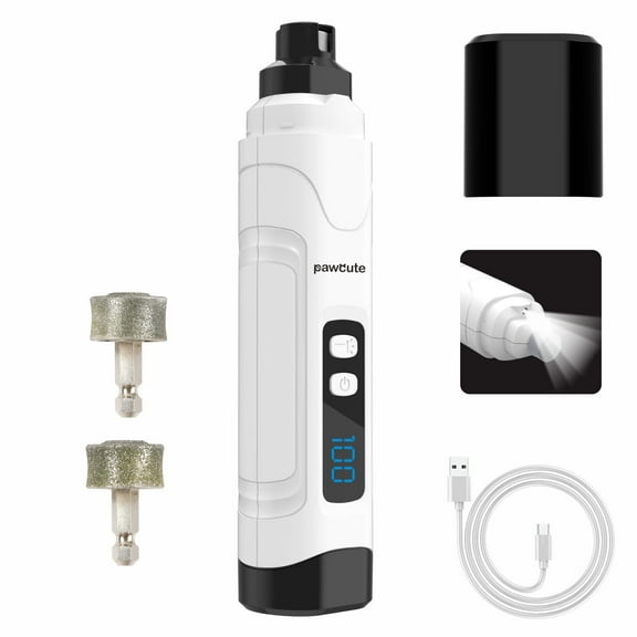 Dog Nail Grinder with LED Light & 3-Speed USB Rechargeable Cordless Electric Pet Nail Trimmer Powerful & Safe Nail Clippers File Painless Paw Grooming Tool for Dogs and Cats-White