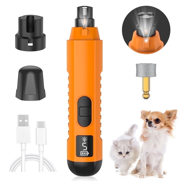 Pet Nail Grinder for Dog Cat, 5-Speeds Dog Nail Grinder 1200mAh Rechargeable Trimmer LED Light Nail Grooming Clipper for Small Medium Pets