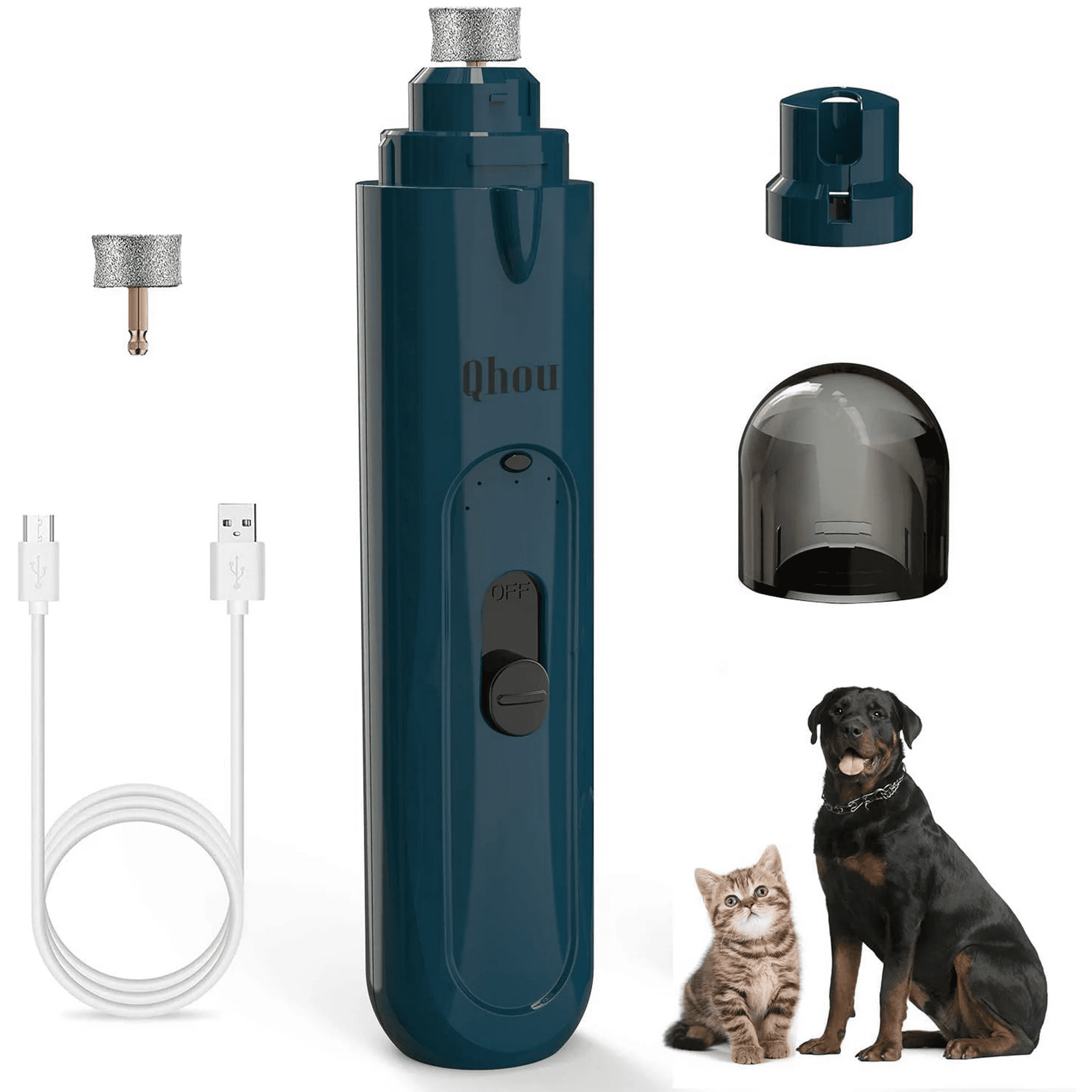 Dog Nail Grinder, Pet Nail Trimmer, 3 Speed Quiet Rechargeable Electric Nail File with 20h Working Time