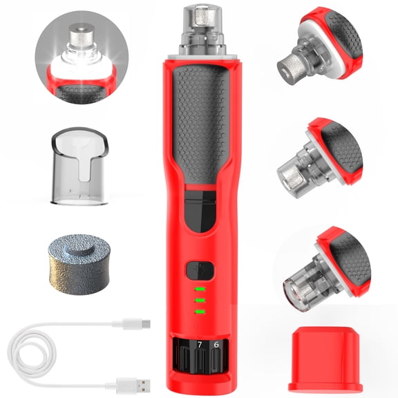 7-Speed Dog Nail Grinder - Pet Nail Trimmers with LED Lights for Large Medium Small Dogs Rechargeable Electric Cat Nail Grinder with Dust Cap Professional 3 Ports