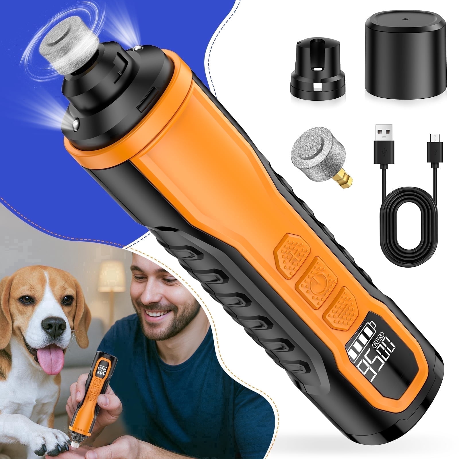 Dog Nail Grinder Powerful for Thick Nail-5 Speed with 2 LED Lights  Quiet BNISE Dog Nail Trimmer Pet Painless Paws Grooming for Small Medium Large Dogs & Cats