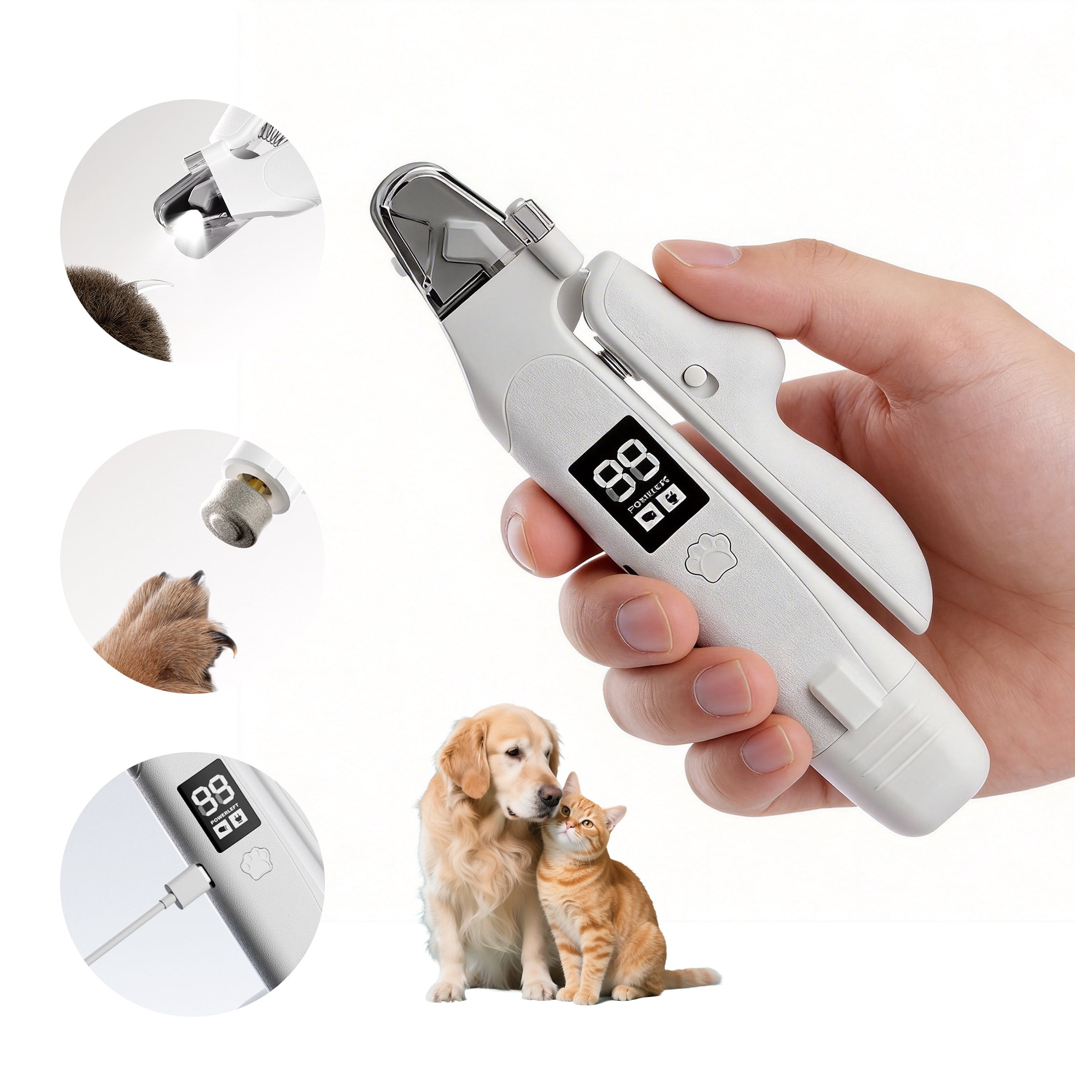 cisilov 2-in-1 Pet Nail Clippers and Grinder with LED Lights, Electric Dog Cat Nail Trimmer for Large Medium Small Dogs & Cats, Pet Nail Grinderwith 3 Speeds, USB Rechargeable, Safety Lock