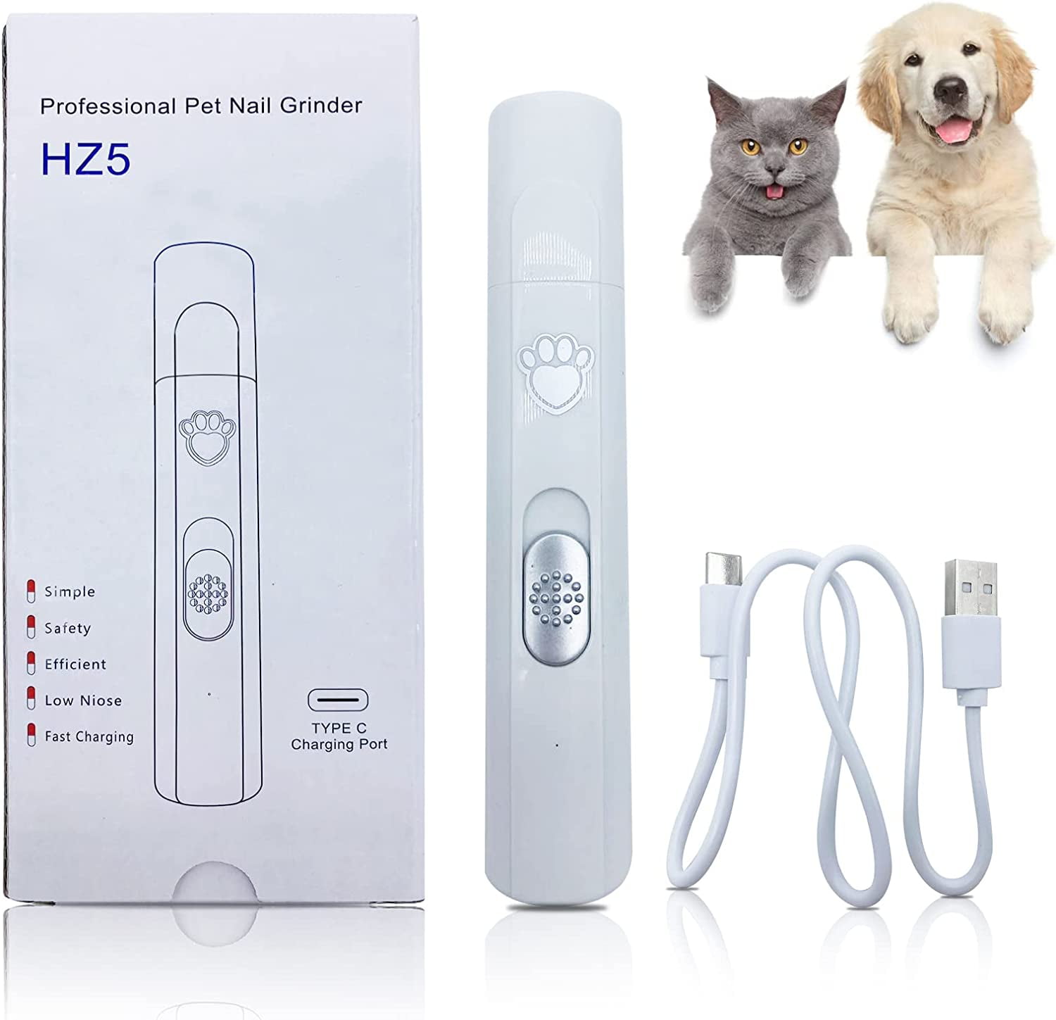 Dog Nail Grinder, Upgraded Pet Cat Dog Nail Trimmers Clippers Kit, 2 Speed Rechargeable Electric