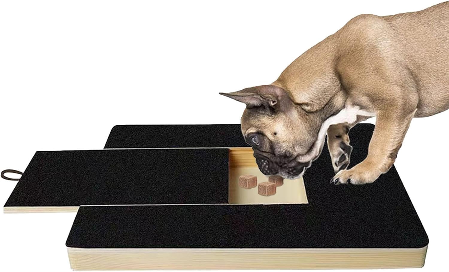 Dog Nail Scratch Board File, Dog Pull-Out Nail Scratchboard Wooden Dail Scratch Boards for Dogs with Built in Snack Box Sandpaper, Ensures of Furniture, Floors, Sofas, Carpets (Black)