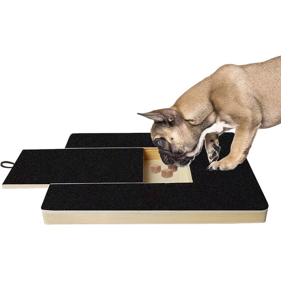Dog Nail Scratch Board File, Dog Pull-Out Nail Scratchboard Wooden Dail Scratch Boards for Dogs with Built in Snack Box Sandpaper, Ensures of Furniture, Floors, Sofas, Carpets (Black)