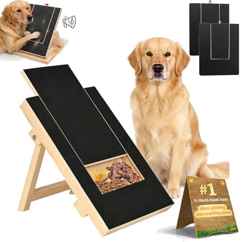 Dog Nail Scratch Board, Three-Angle Adjustable Folding Dog Scratching Board with Treat Box and 2 Replacement, Wooden Dog Nail File Board for Small Medium Large