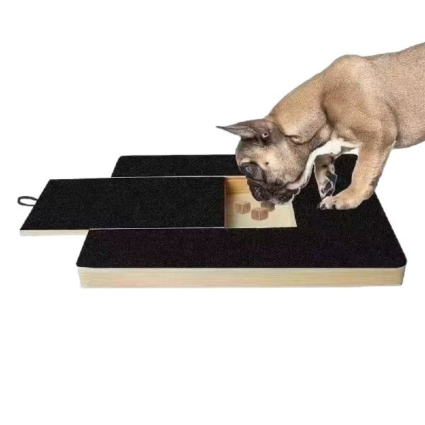 Dog Nail Scratch Board with Treat Puzzle Box, 2-in-1 Interactive Dog Nail File & Mental Stimulation Toy, Wooden Dog Scratch Pad for Nails, Slow Feeder Enrichment Toy for Small Medium Dogs