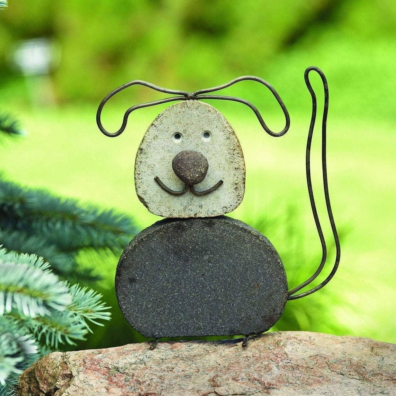 Handcrafted Gray and Brown River Stone Dog Garden Statue