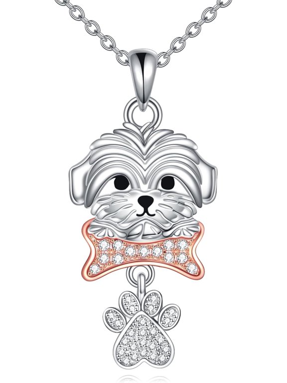 Dog Necklace 925 Sterling Silver Bone Necklace Paw Print Necklace Pendant Dog Jewelry Birthday Gifts for Women