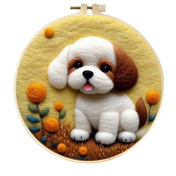 Dog Needle Felting Set, Beginner Felt Painting Set, With Wool Felt Painting Set, Decorative Frame, Suitable for Home Decoration