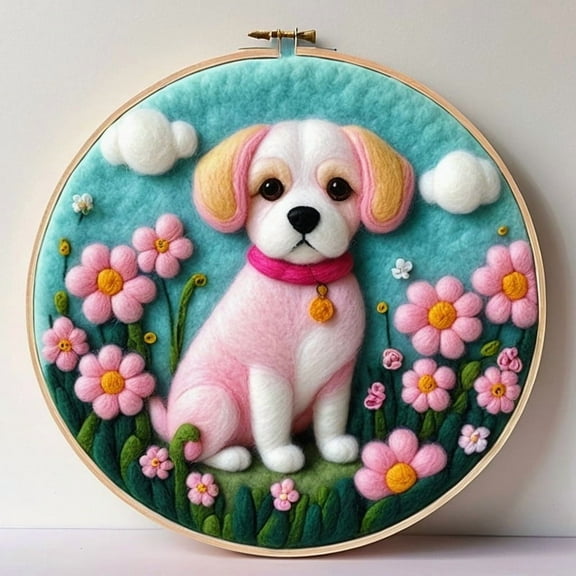 Dog Needle Felting Set, Beginner Felt Painting Set, With Wool Felt Painting Set, Decorative Frame, Suitable for Home Decoration