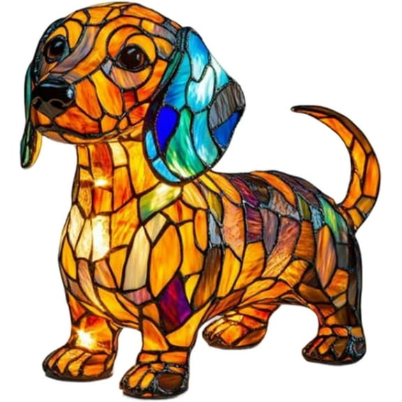Dog Night Light, LED Table Lamp with Stained Resin Art for Dog Lovers, Cute Pet Decor for Bedroom Living Room, Unique Gift Idea(A)