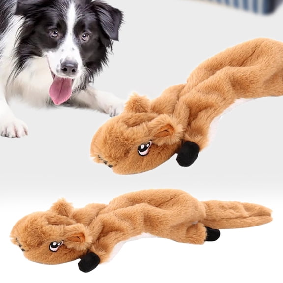 Dog No Stuffing Plush Toy - Squeaky Crinkle Chew Fetch interactive Toy, Tough Durable for Small/Medium/Large Dogs,Coffee