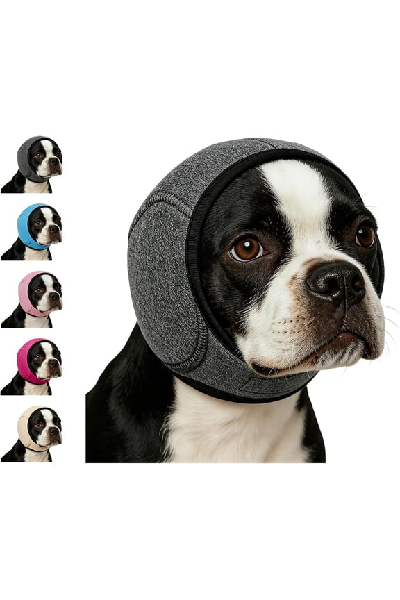 Dog Noise Cancelling Ear Muffs, Soft Stretchy Fabric Secure Fit for Anxiety Relief & Loud Environments (Black,Small)