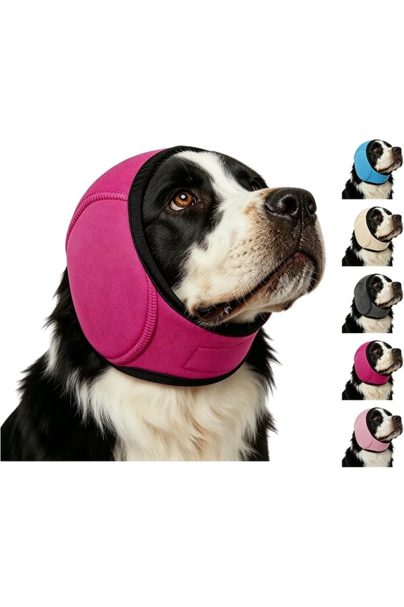 Dog Noise Cancelling Ear Muffs, Soft Stretchy Fabric Secure Fit for Anxiety Relief & Loud Environments (Rosered,Medium)