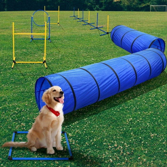 Dog Obstacle Course Kit for Indoor and Outdoor, Dog Agility Equipment with 2 Tunnels, Hoop Jump, 2 Hurdle Jumps, 6 Weave Poles