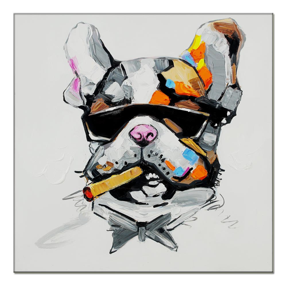 Dog Oil Paintings Large Wall Art Smoking Dog Framed Wall Decor for Livingroom or Bedroom(Framed Ready to Hang)