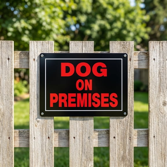 Dog On Premises Sign, Dogs On Premises Warning Signs, 12 x 8 inch, Dog On Duty Security Sign, Weather Resistant Metal Sign for Yard, Farm, Fence Gate