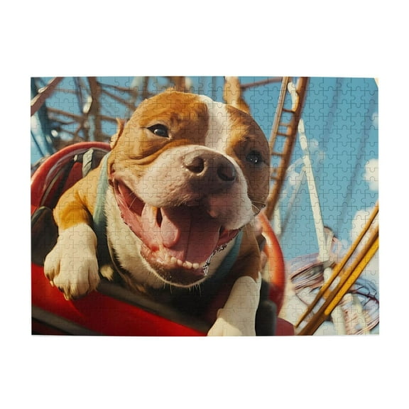 Dog On Roller Coaster Ride 500-Piece Wooden Jigsaw Puzzle for Adults, Fun & Challenging Family Brain-Teaser, Perfect Home Decor & Gift