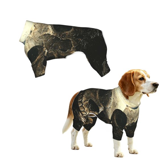 Dog One-Piece Bodysuit with Legs, Full-Body Pet Jumpsuit Pullover Top, with Skull Horror Goth Moon Night Print