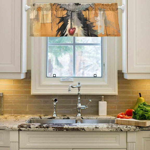 Dog Orange Curtain Valances Farmhouse Design Window Treatment Decor Blackout Rod Pocket for Windows Living Room Kitchen 54" x 18"